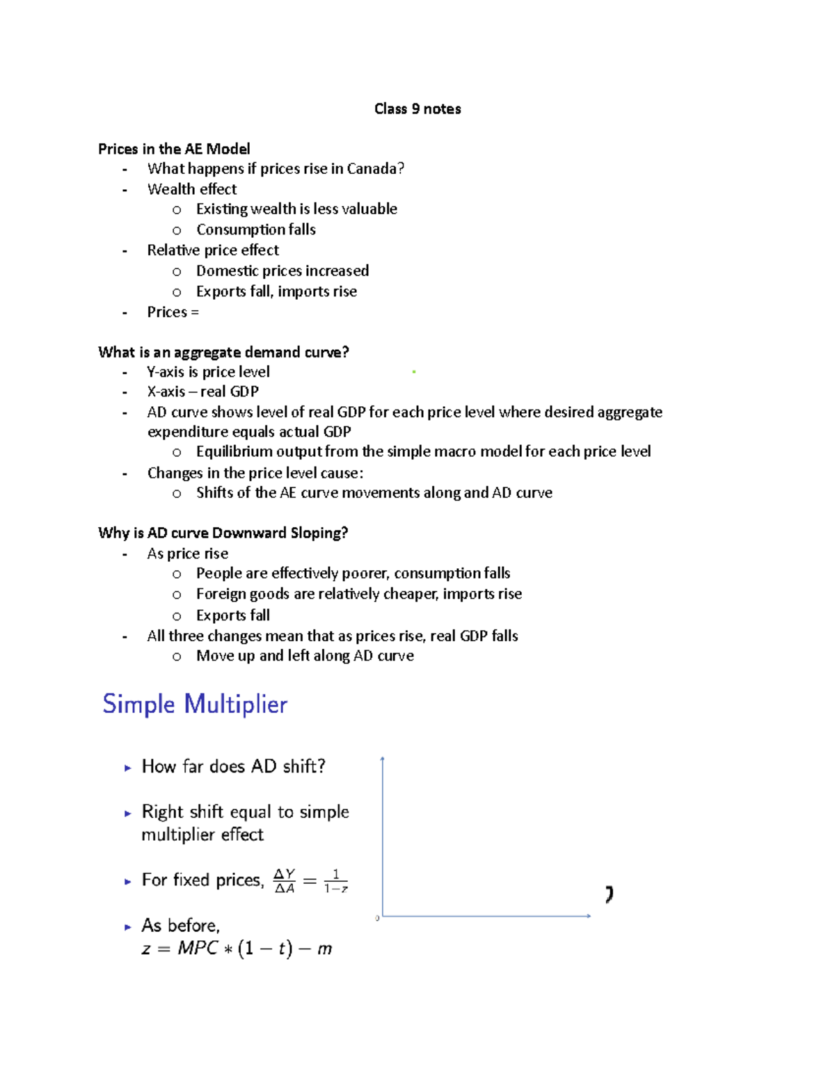 Class 9 Notes Chapter 8 Class 9 Notes Prices In The AE Model What 