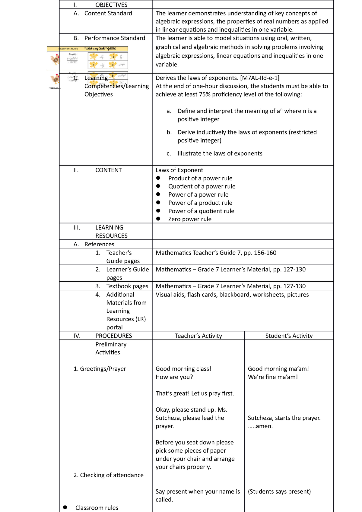 Detailed-Lesson-Plan- Mathematics 103920 - I. OBJECTIVES A. Content ...