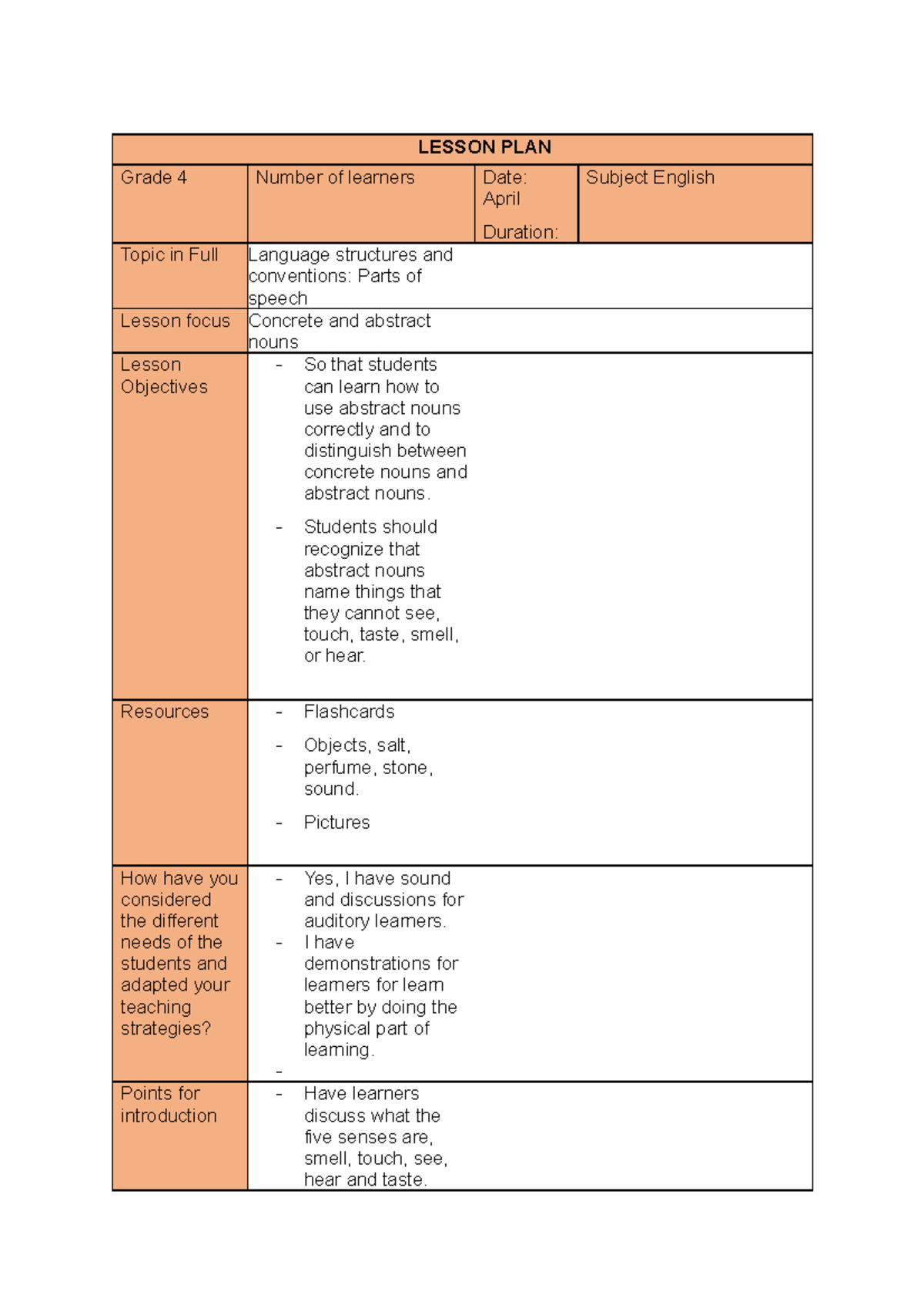 Lesson Plan In Concrete And Abstract Nouns at Stephanie Slayton blog