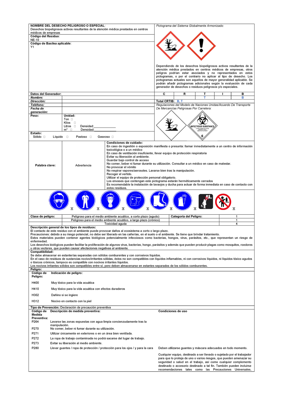 Etiqueta - Biopeligrosos de atencion medica - NOMBRE DEL DESECHO ...