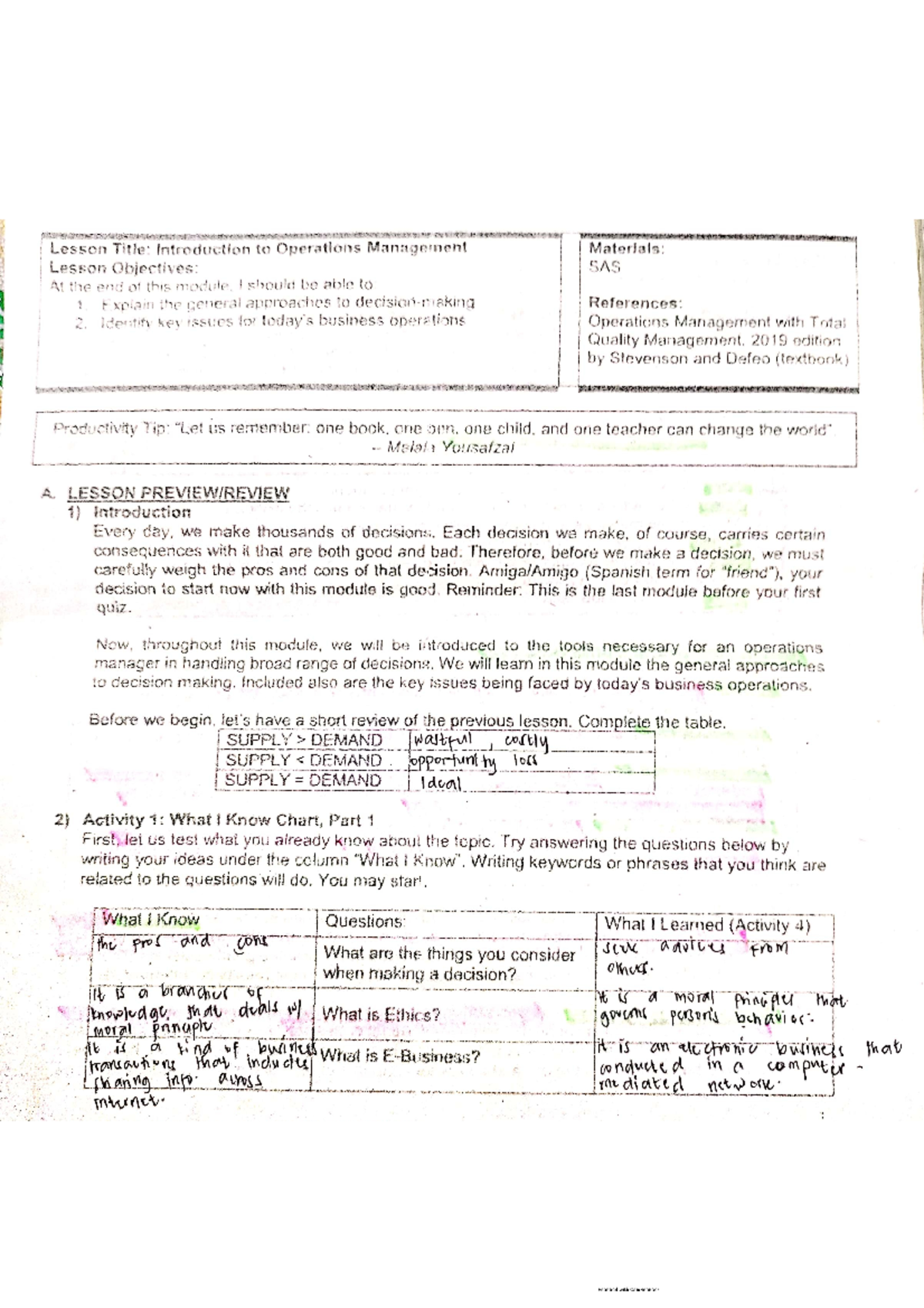 operation management - Studocu