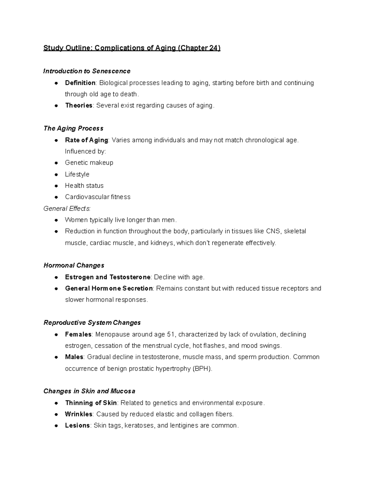 Chapter 24 Complications of Aging Google Docs Study Outline