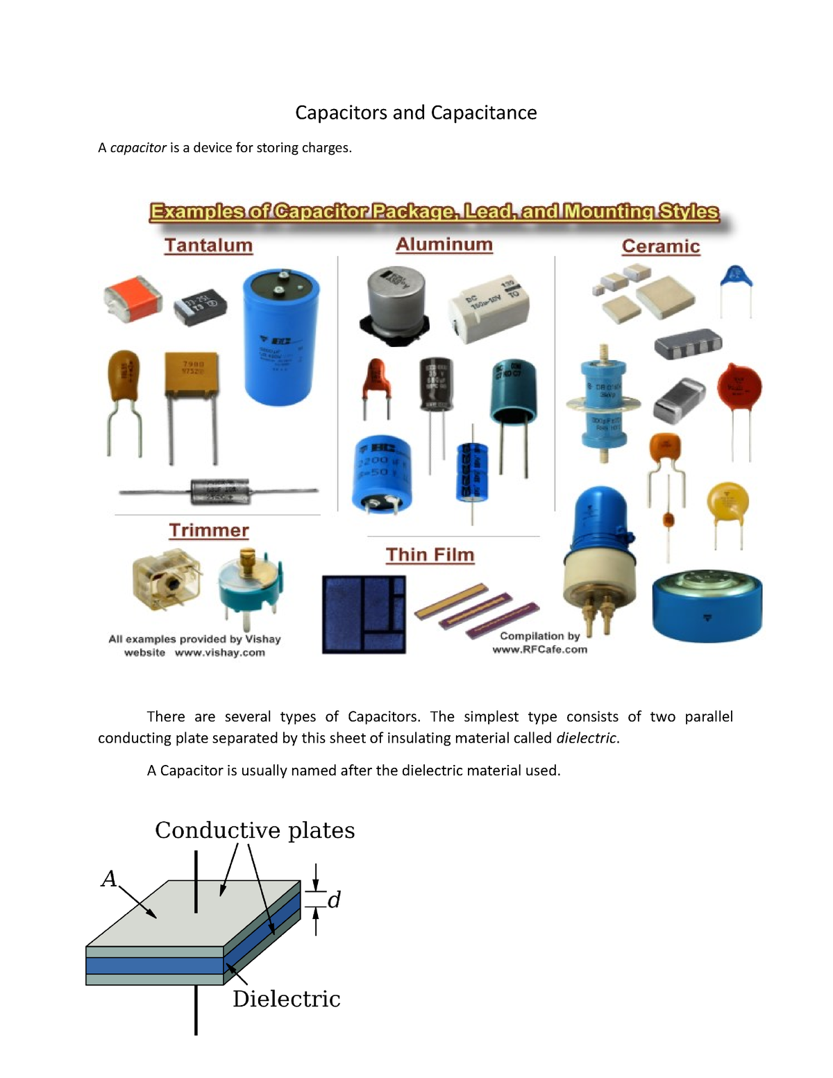 Capacitors and Capacitance - There are several types of Capacitors. The ...