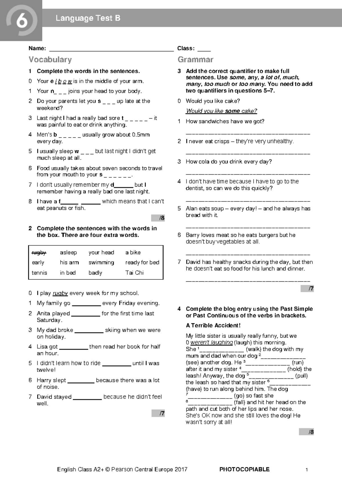 ECA2plus Tests Language Test 6B - English Class A2+ © Pearson Central ...