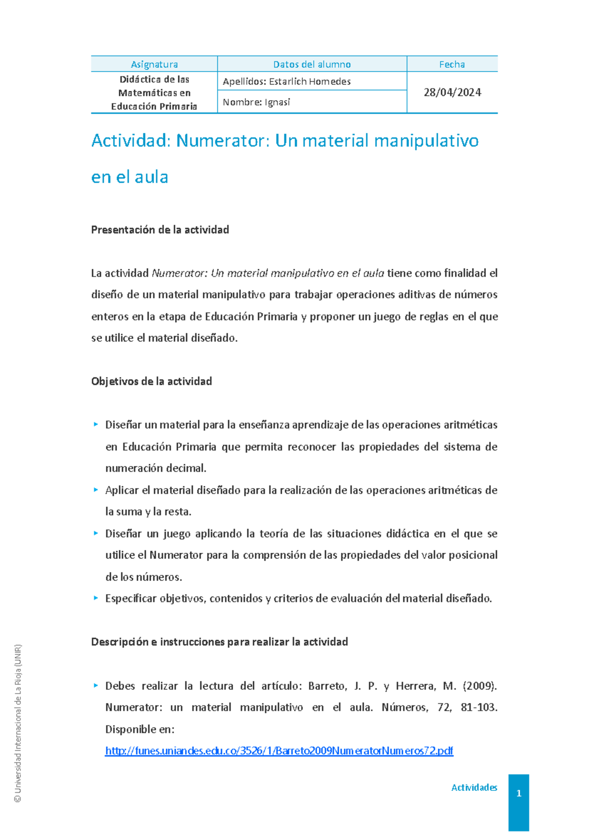 Actividad 2 - Numerator - Un material manipulativo en el aula - 1 ...