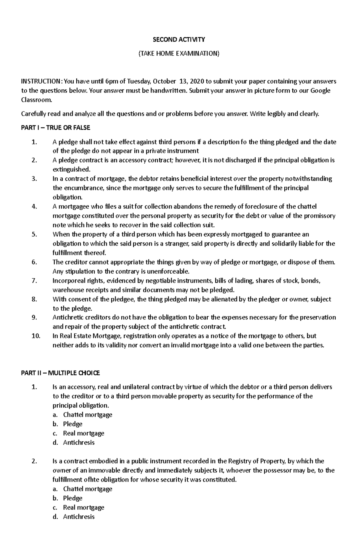 2ND TAKE HOME EXAM - SECOND ACTIVITY (TAKE HOME EXAMINATION ...