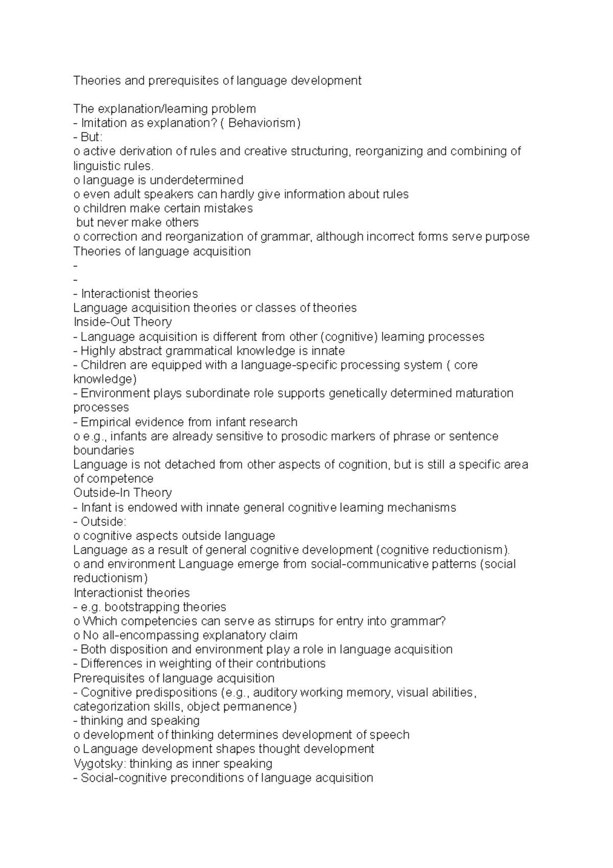Theories and prerequisites of language development - o language is ...