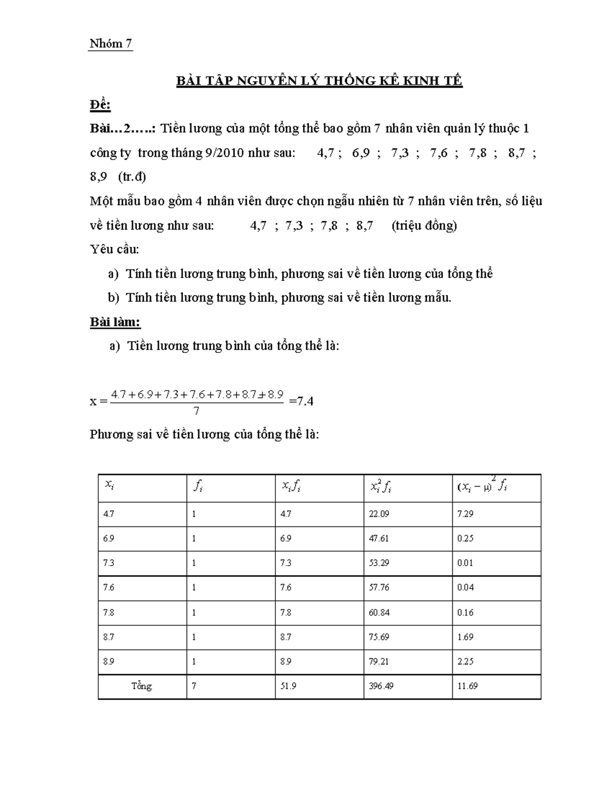 Bai tap nguyen li thong ke kinh te - BÀI TẬP NGUYÊN LÝ THỐNG KÊ KINH TẾ ...