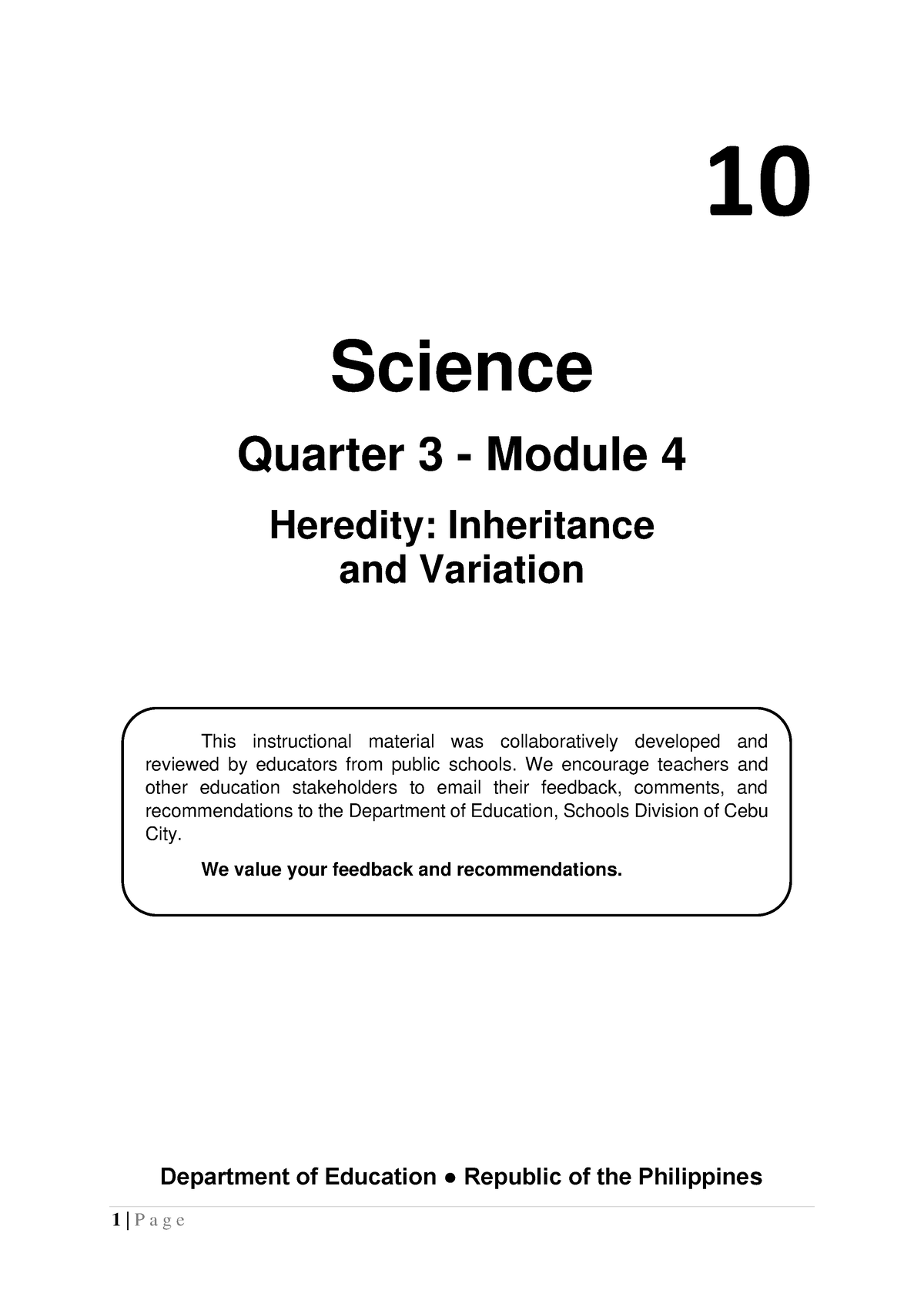 4 Q3 Science - 10 Science Quarter 3 - Module 4 Heredity: Inheritance ...