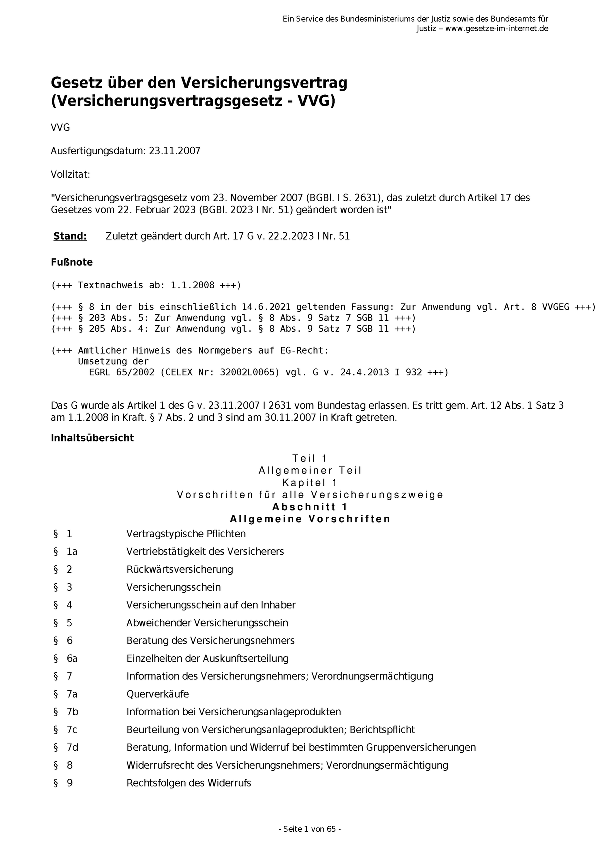 VVG - Vvg - Justiz ‒ Gesetze-im-internet Gesetz über Den ...