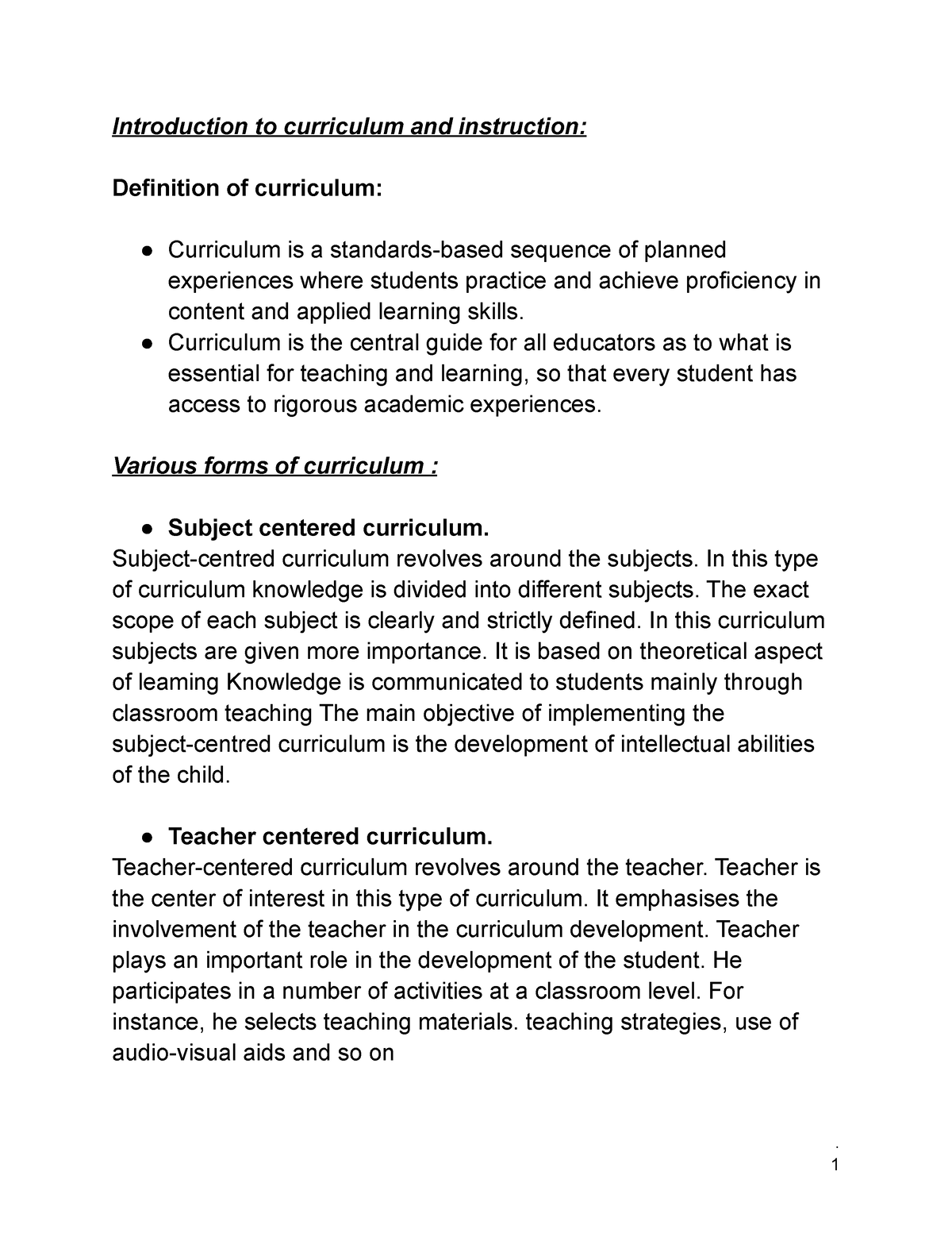 own definition of curriculum essay