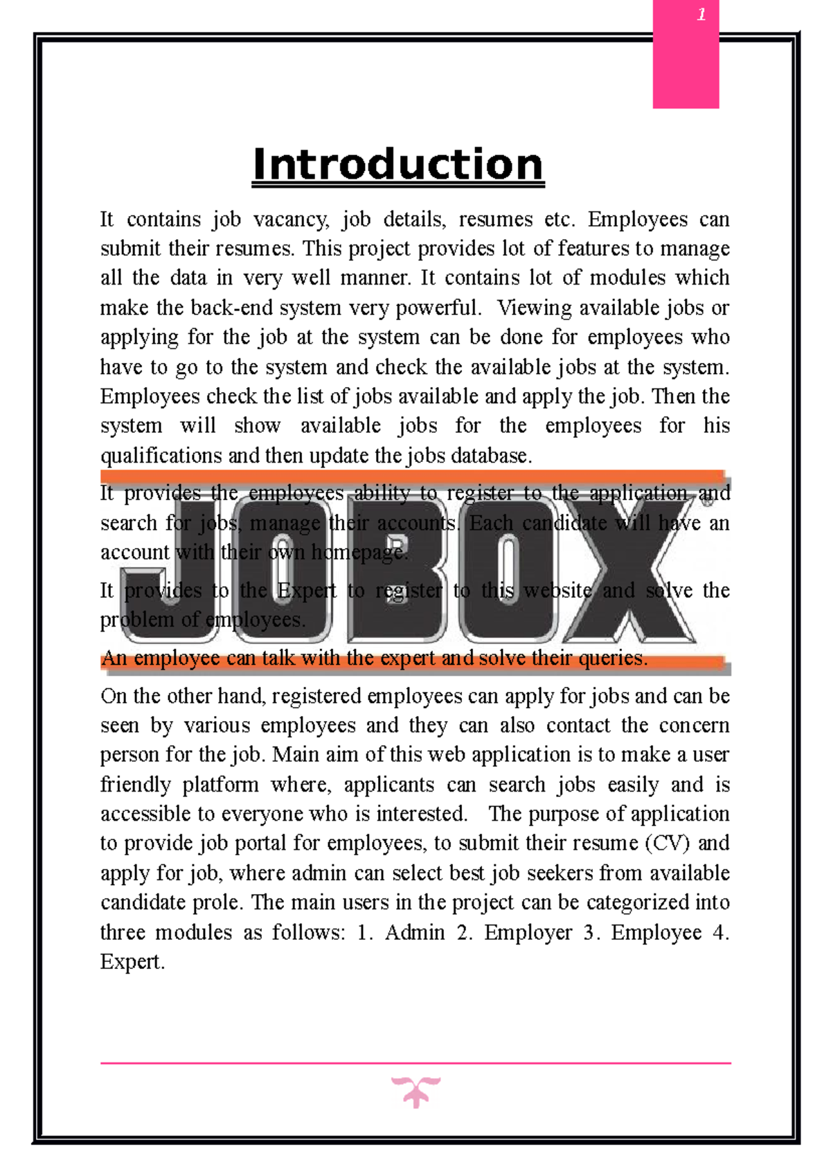 Project doc - Introduction It contains job vacancy, job details ...