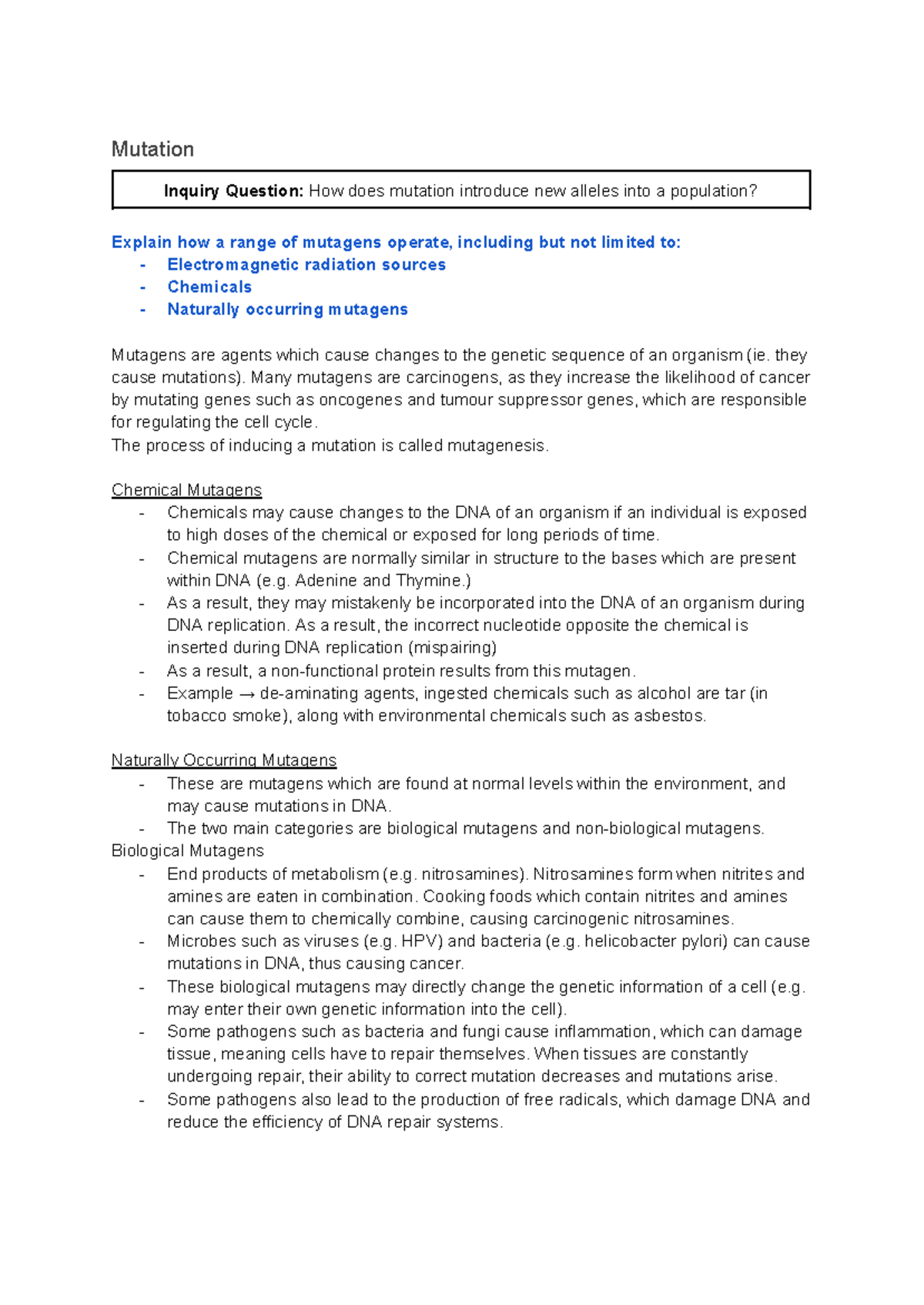 Module 6 - Genetic Change - Mutation Inquiry Question: How does ...