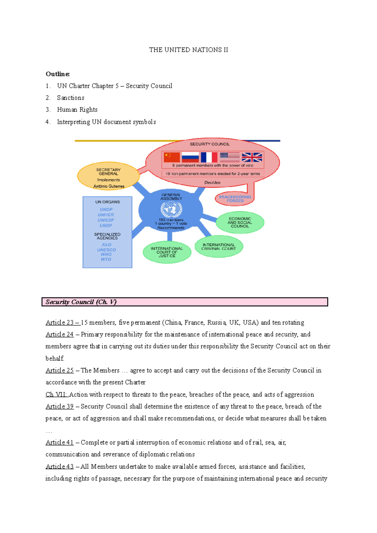 4. United Nations II - THE UNITED NATIONS II Outline: UN Charter ...