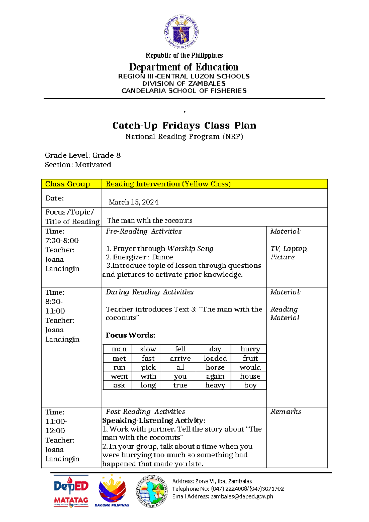 Catch UP Friday PLAN031524 - Department of Education REGION III-CENTRAL ...
