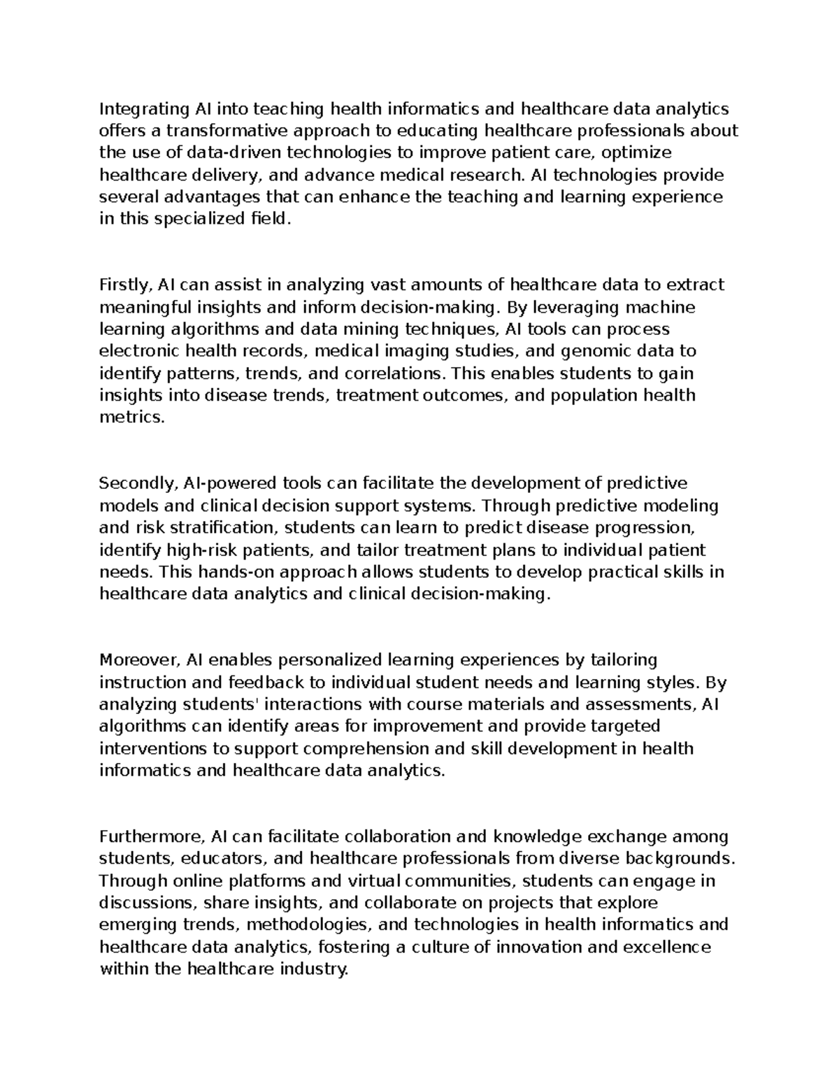Integrating AI into teaching health informatics and healthcare data ...
