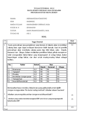 Management Operasi - BUKU JAWABAN TUGAS MATA KULIAH TUGAS 1 Nama ...