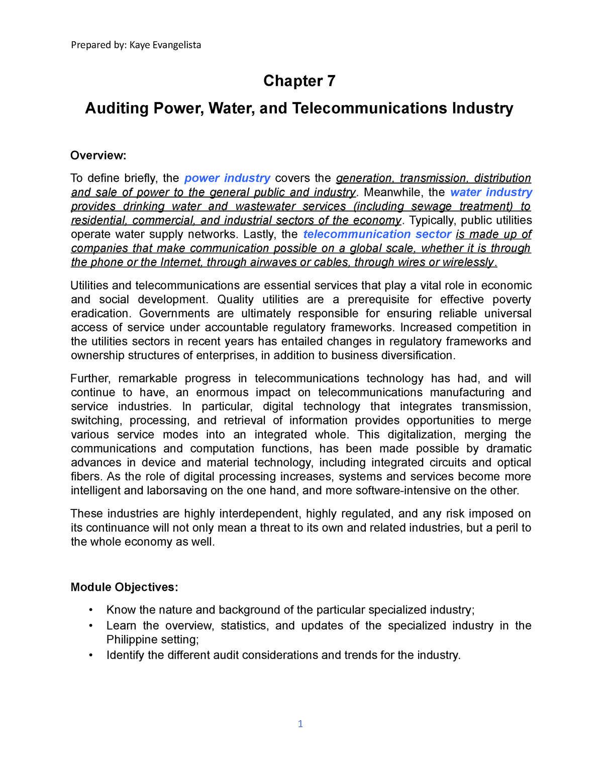 Module 7 Power Water And Telecom Industry Chapter 7 Auditing Power 