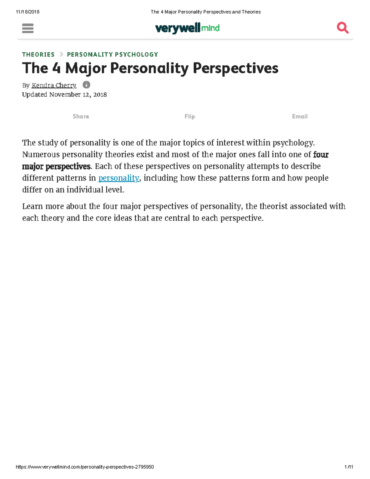 The 4 Major Personality Perspectives And Theories - 11/18/2018 THEORIES ...