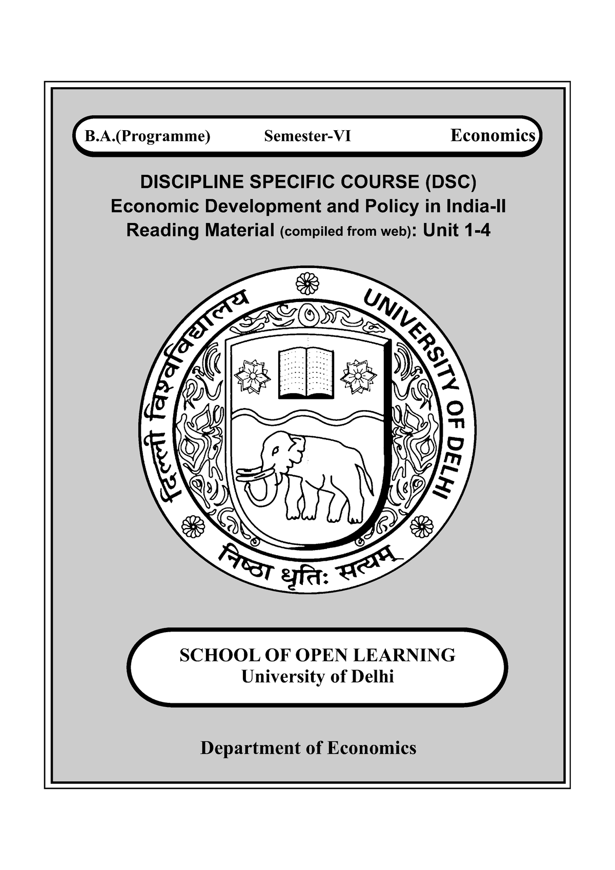 Eco Sem 6 - DISCIPLINE SPECIFIC COURSE (DSC) Economic Development And ...