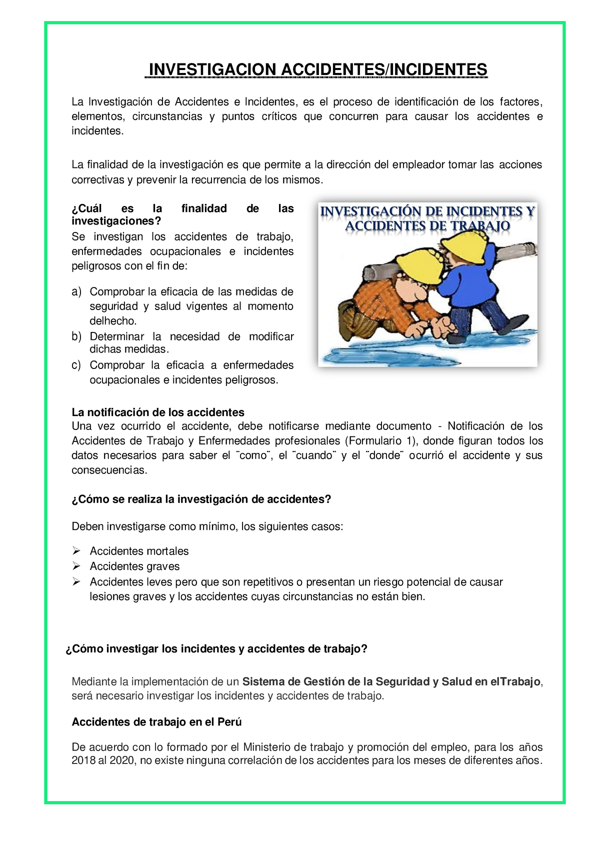 Investigacion Accidentes - INVESTIGACION ACCIDENTES/INCIDENTES La ...