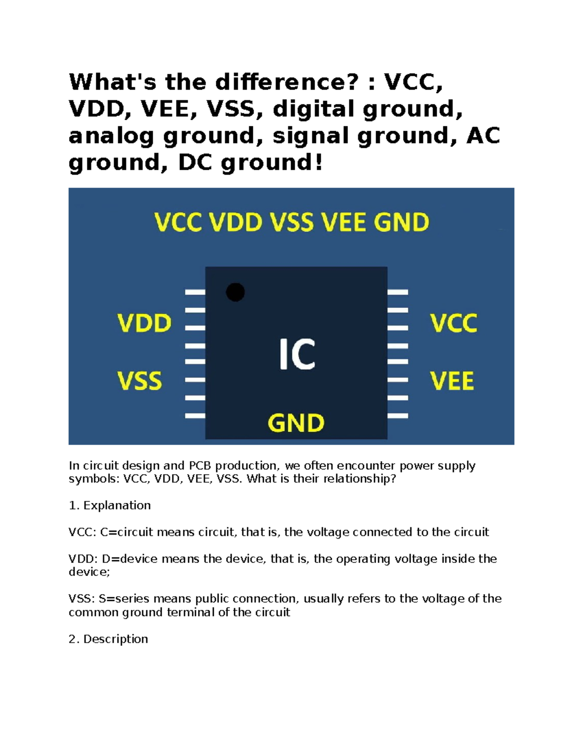 VCC, VDD, VSS - What's the difference? : VCC, VDD, VEE, VSS, digital ...