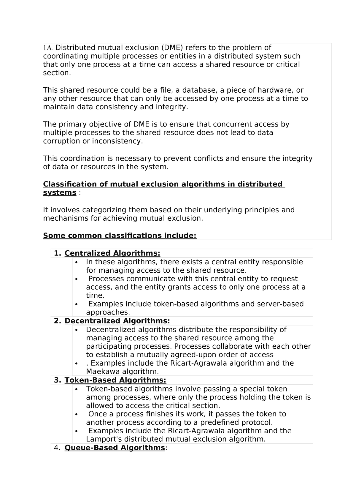 AOS UNIT 2 - AOS - 1A. Distributed mutual exclusion (DME) refers to the ...