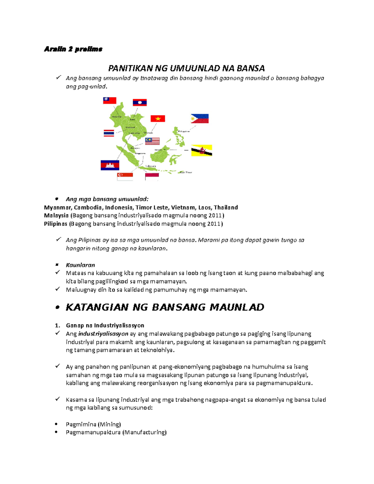 Aralin 2 prelims PNUB - Progressive countries in asia - Aralin 2 ...