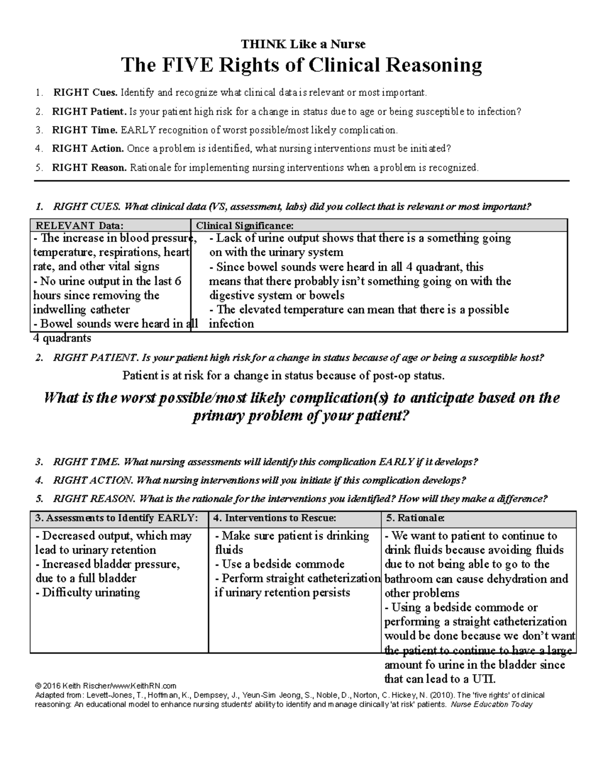 5 Rights of Clinical Reasoning - © 2016 Keith KeithRN Adapted from ...