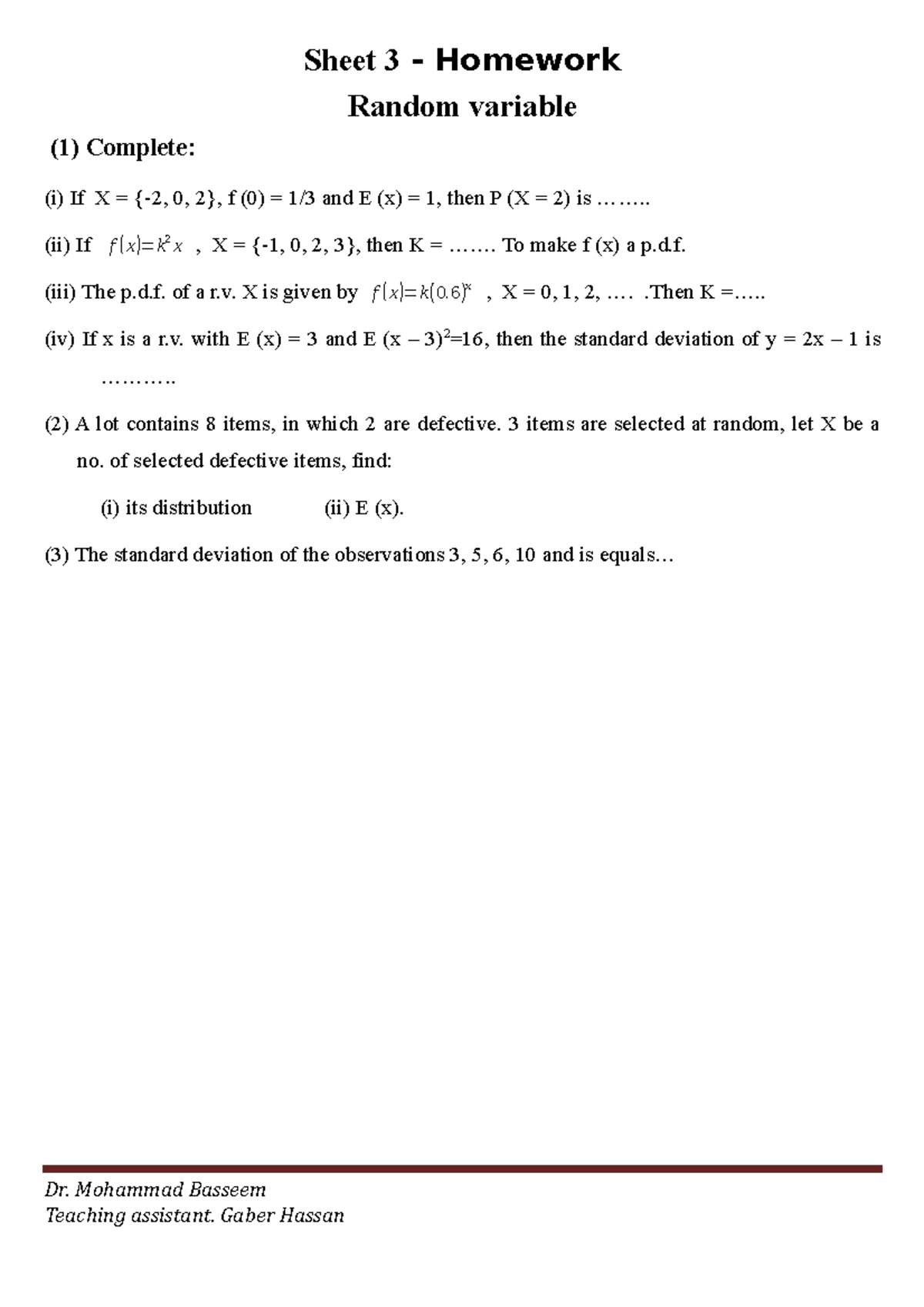 Sheet 3 Homework Studocu