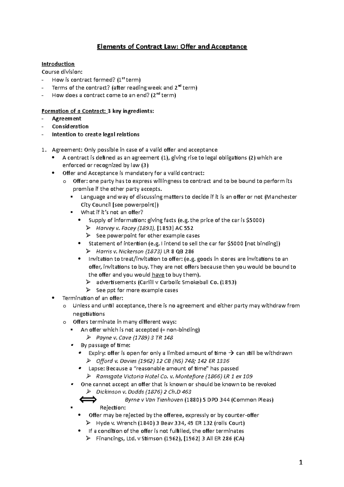 Offer and Acceptance Detailed Lecture Notes Queen Mary Elements of