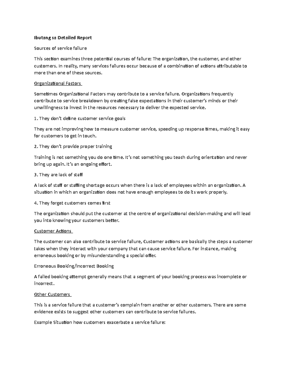 Sources of Service Failure - Ibutang sa Detailed Report Sources of ...
