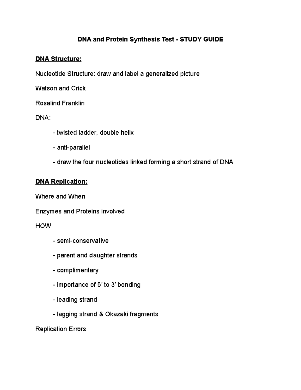 2021BIOL1100StudyGuideReviewExamPracticeDNA and Protein