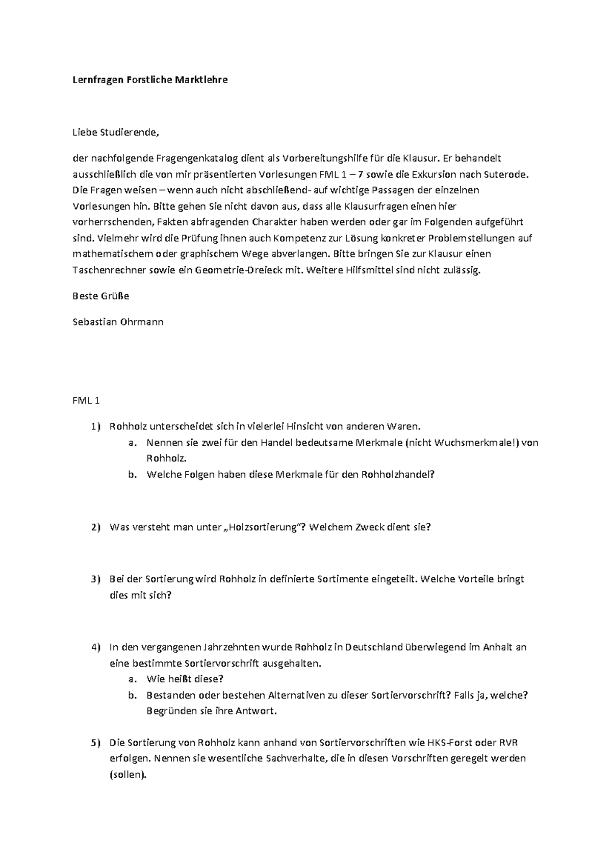 Forstliche Marktlehre Übungen - Lernfragen Forstliche Marktlehre Liebe ...