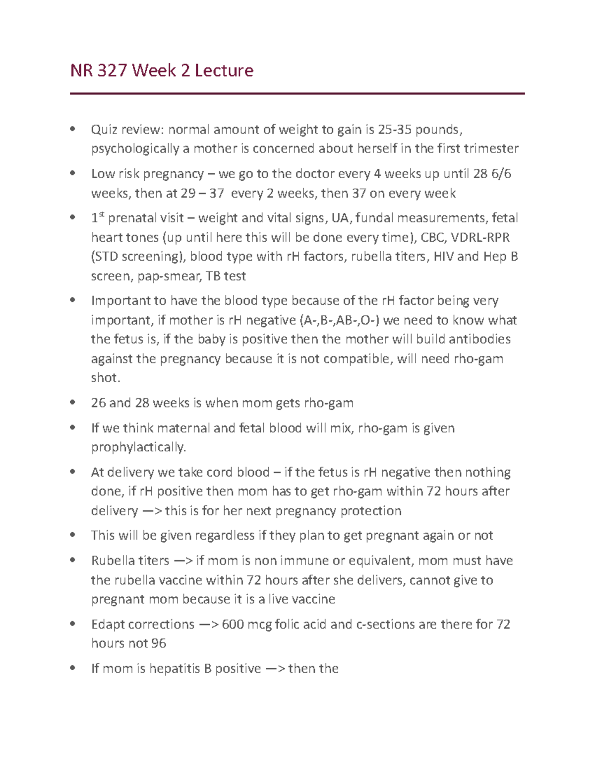 NR 327 Week 2 Notes - NR 327 Week 2 Lecture Quiz review: normal amount ...