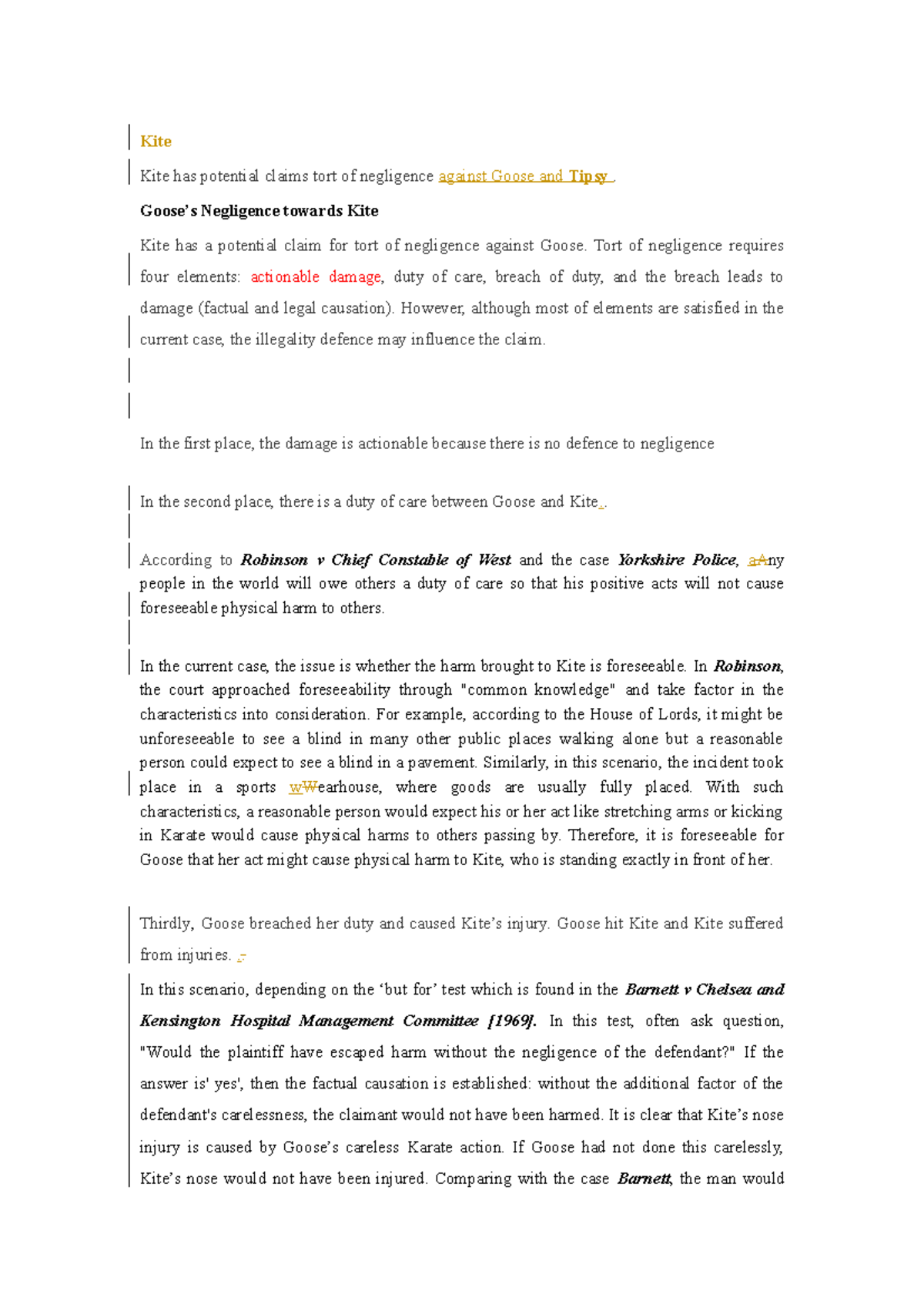 Final draft law of tort 1 Kite Kite has potential claims tort of