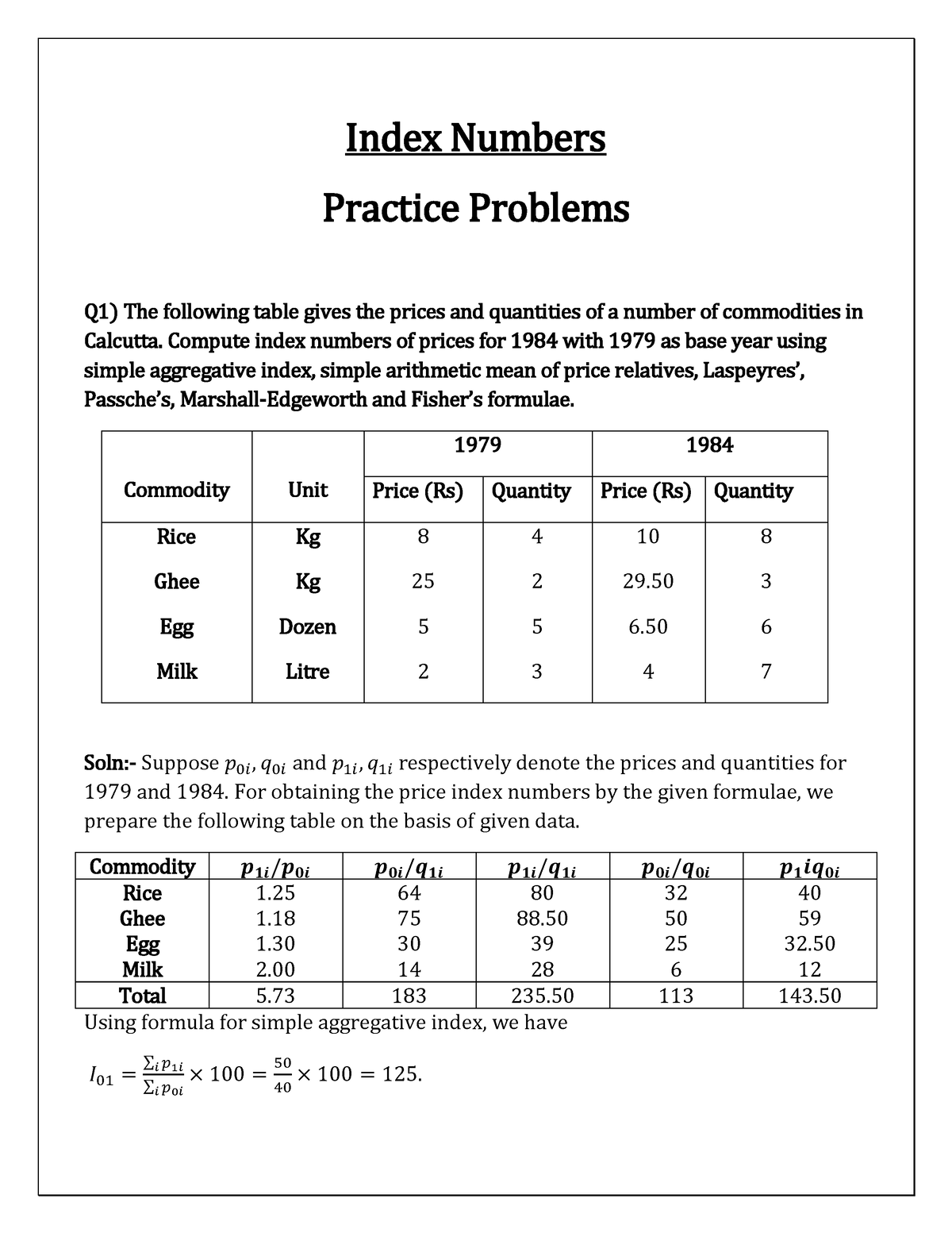 assignment about index number