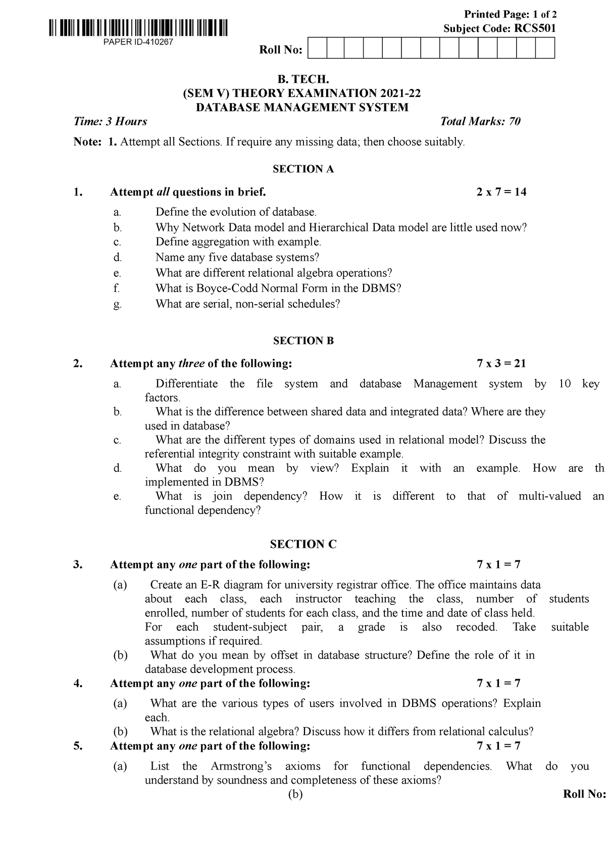 3 btech-cs-5-sem-database-management-system-rcs501-2022 3 - Printed ...