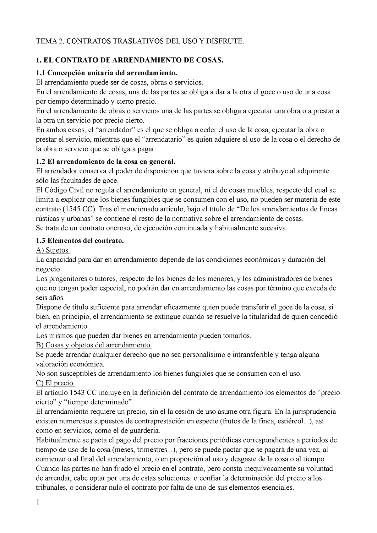 Tema 2 Civil Apuntes Del Profesor Jorge Ortega Tema 2 Contratos Traslativos Del Uso Y 5746