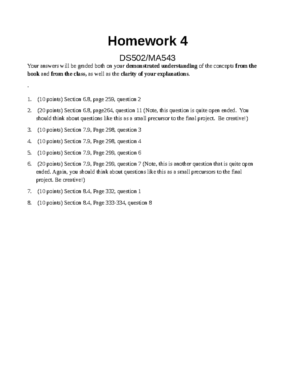 Homework 4 Assignment - Homework 4 DS502/MA Your Answers Will Be Graded ...