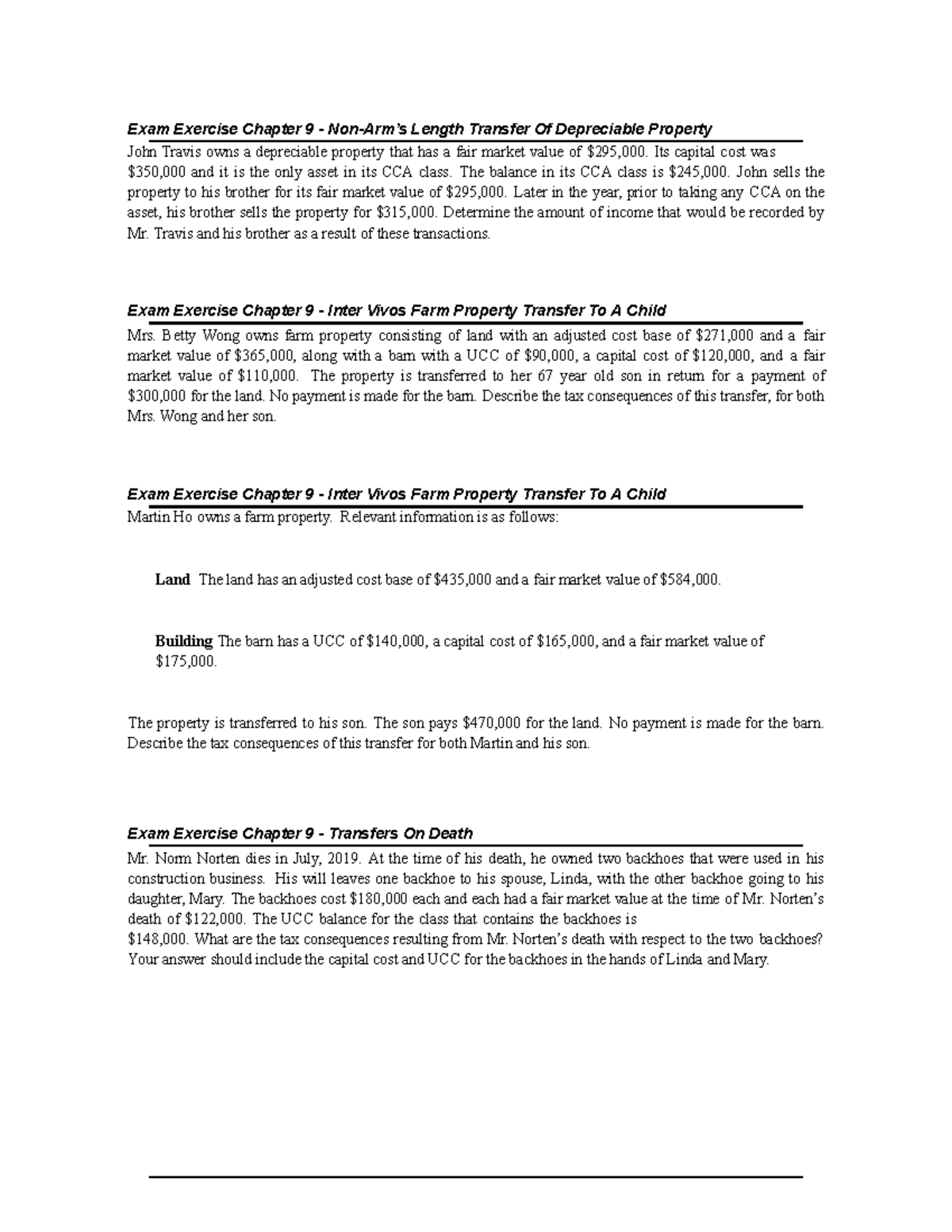ACCT226 Chapter 9 Exam Exercise 5 Exam Exercise Chapter 9 NonArm