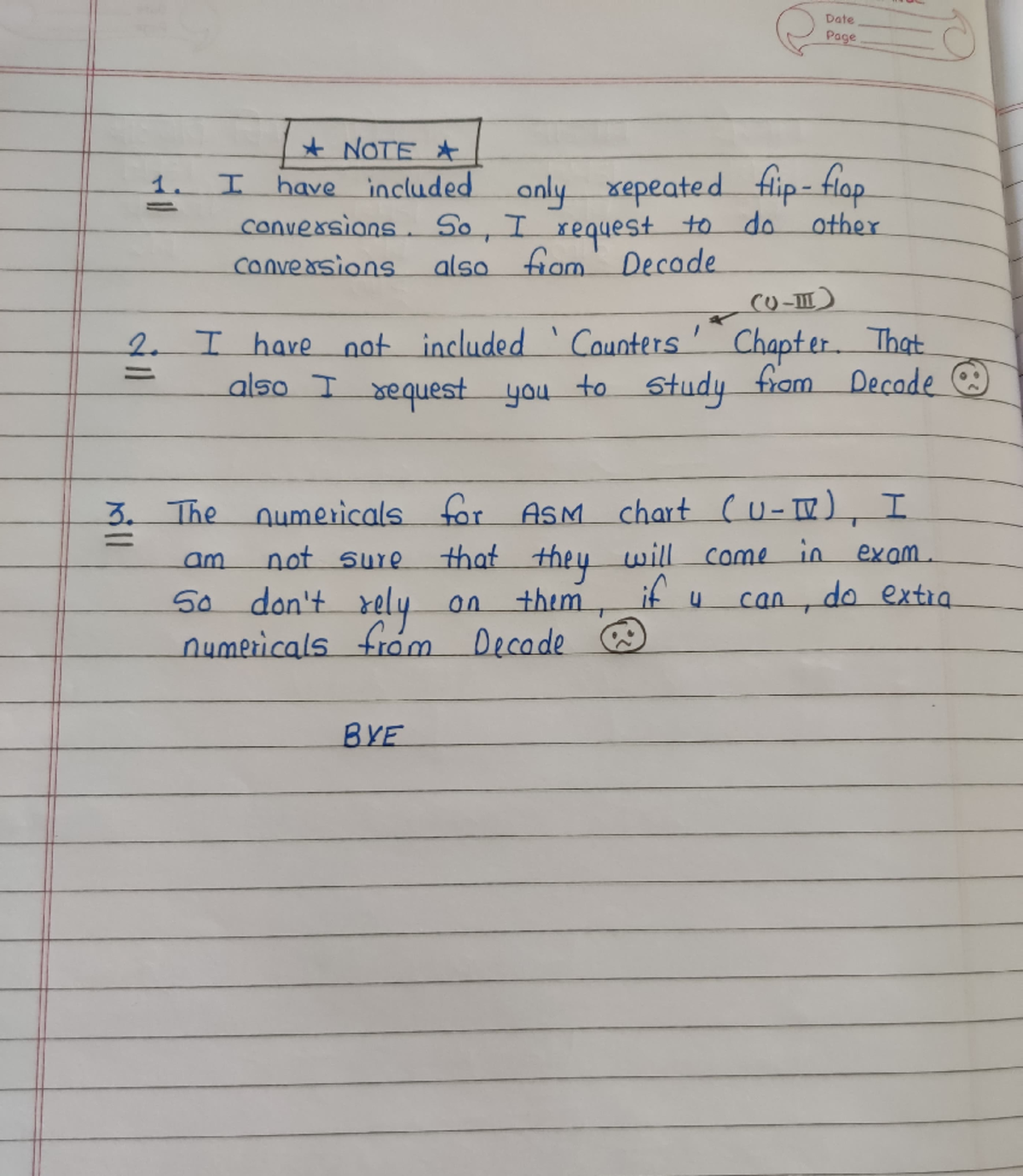 Deld Endsem Notes - Date Page NOTE 1. I have included only repeated ...