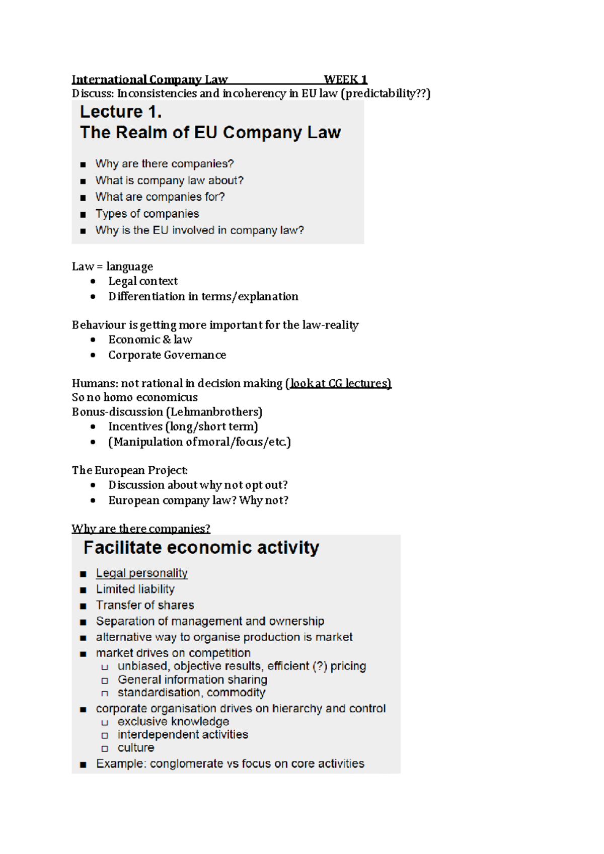 Lecture Notes Week 1 2 4 5 European Company Law I Uva - 