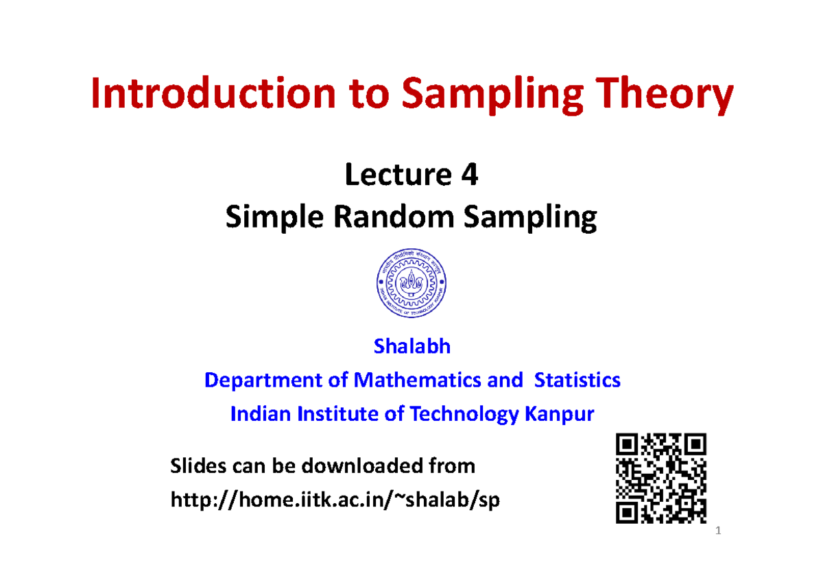 Sp sampling lect 4 - Lecture Notes on Sample Survey - Introduction to ...