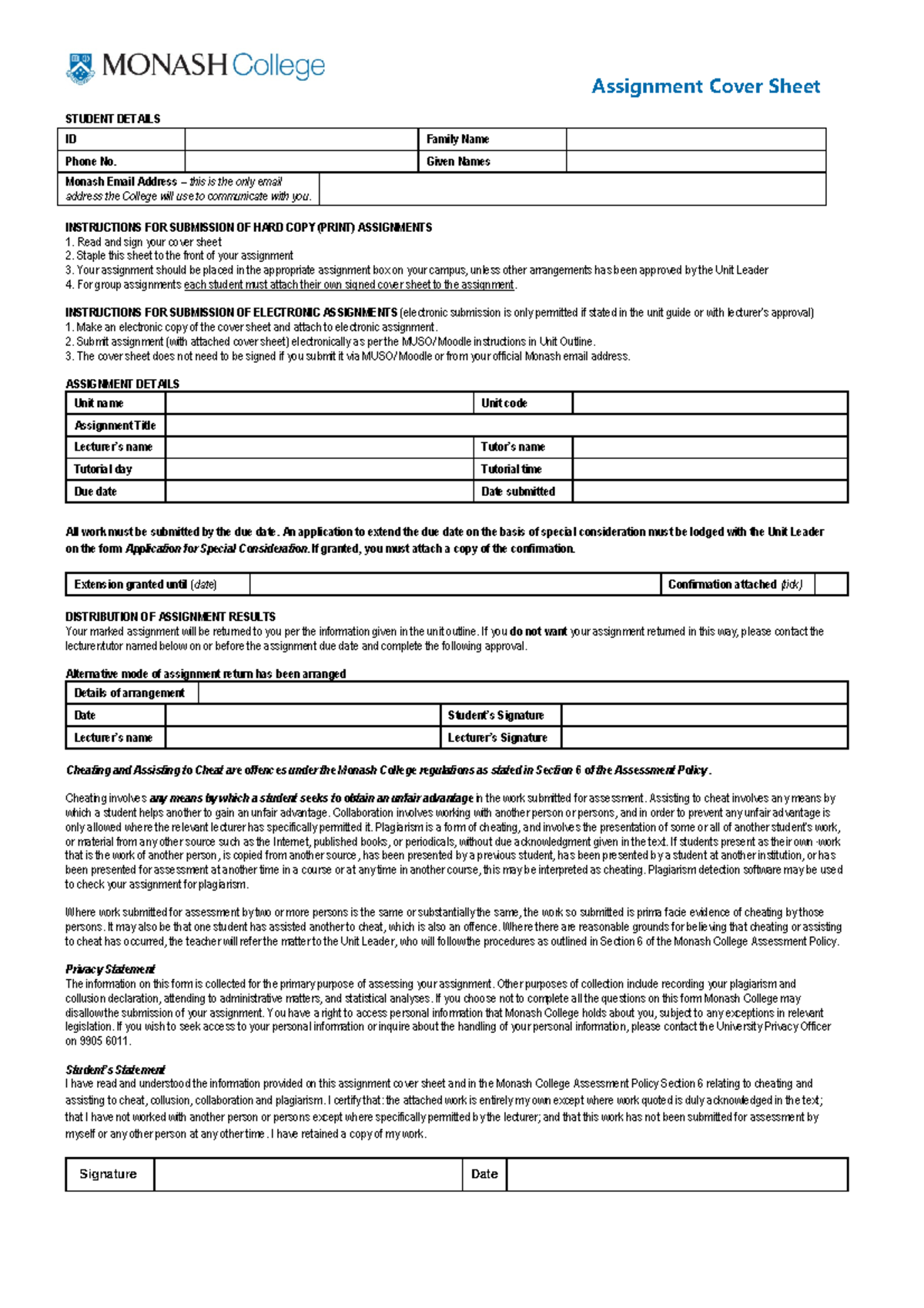 Assignment-cover-sheet - Assignment Cover Sheet - Studocu