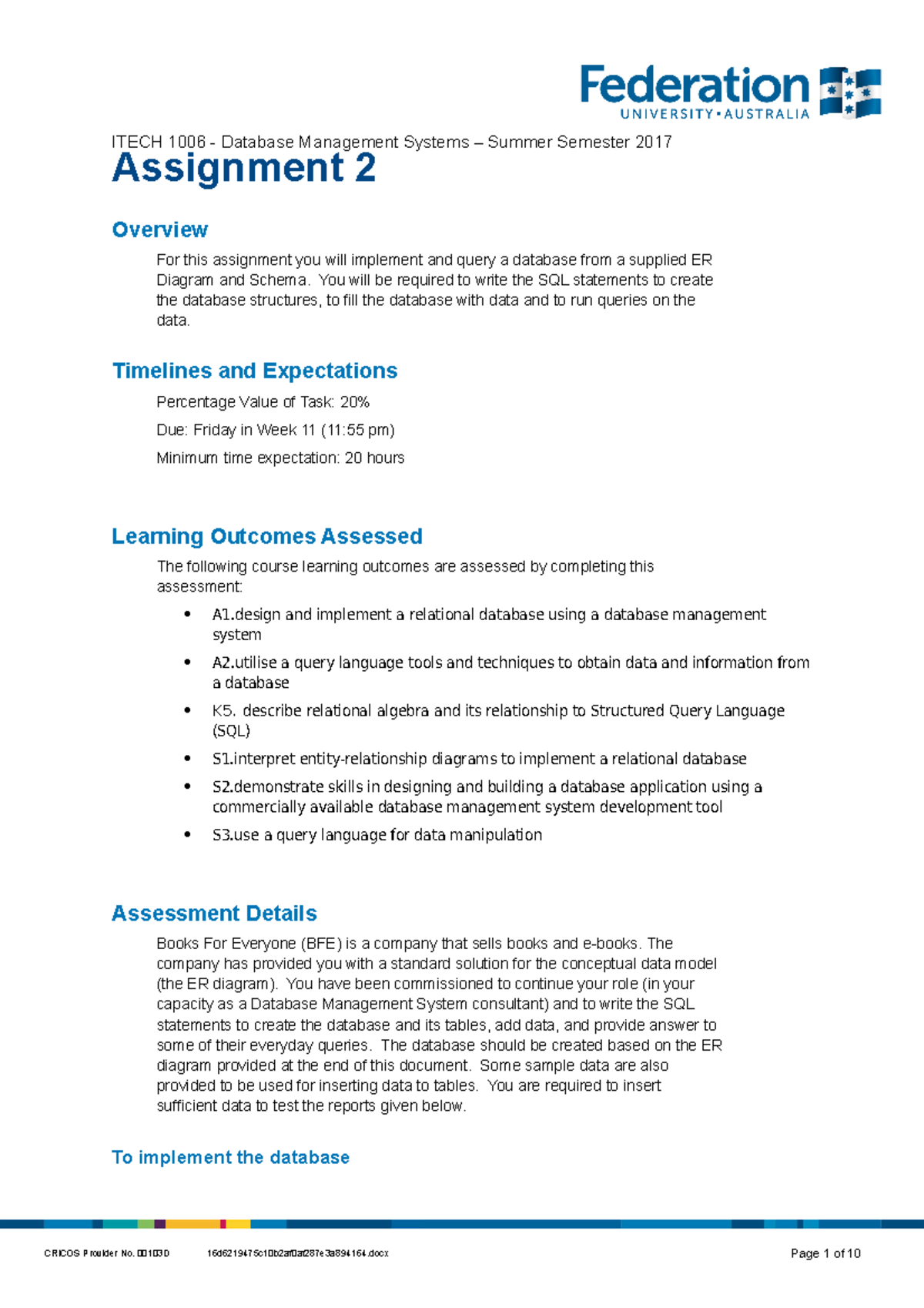 Docx - Lecture notes 1-3 - ITECH 1006 Database Management Systems ...