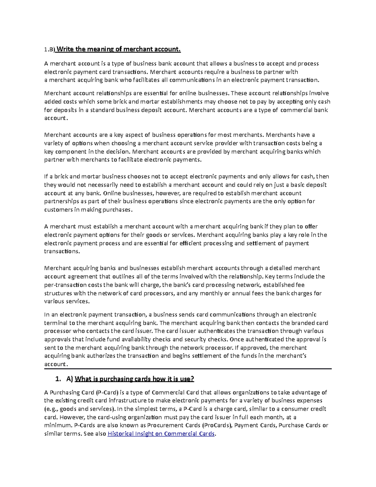E Commerce 1 Feye5y 1 Write The Meaning Of Merchant Account A 