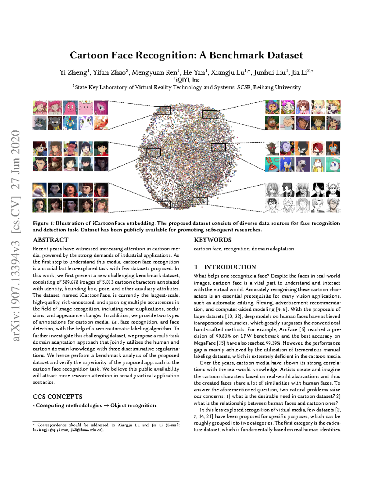 1907 - aaaa - Cartoon Face Recognition: A Benchmark Dataset Yi Zheng 1 ...