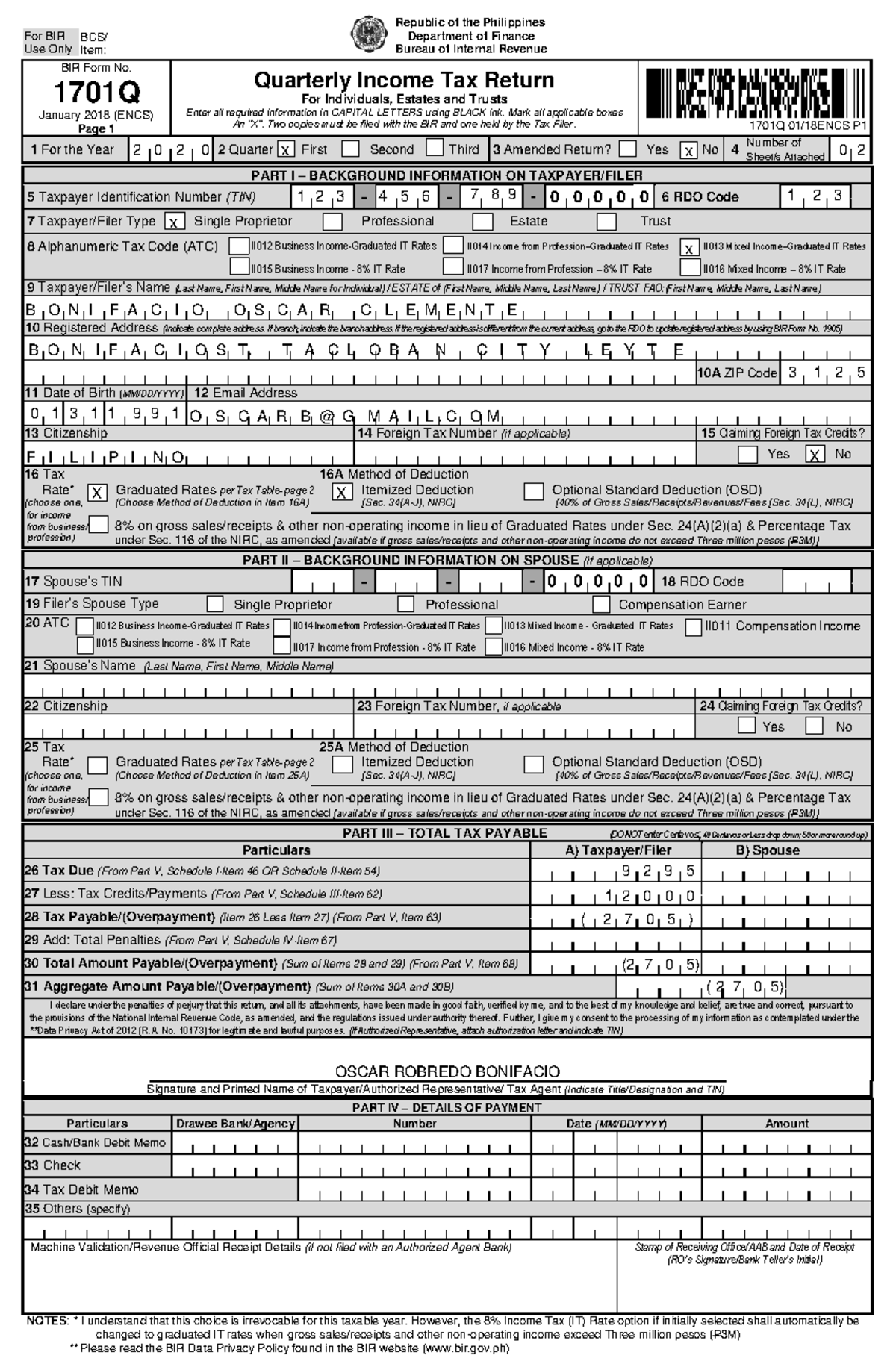 1701q-1 - Guide For Your Assignment - Bir Form No. 1701q January 2018 