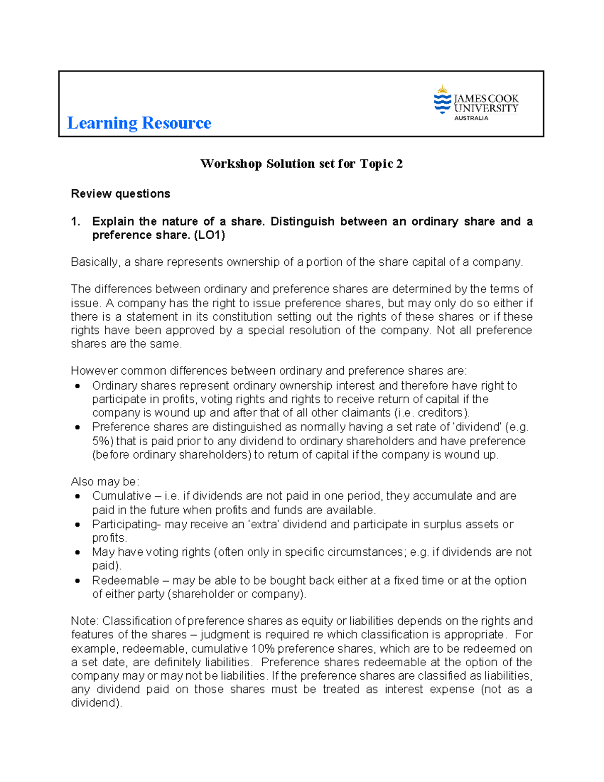 Topic 2 Workshop Solutions - Workshop Solution set for Topic 2 Review ...